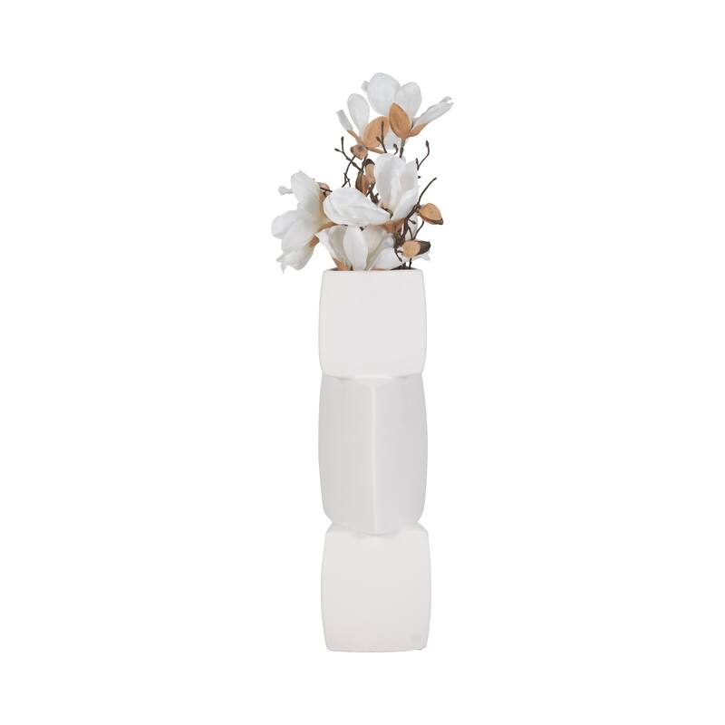 Sagebrook Home 17" Stacked Triangle Rough Vase, Ivory, Cylinder, 17"H, Solid Color