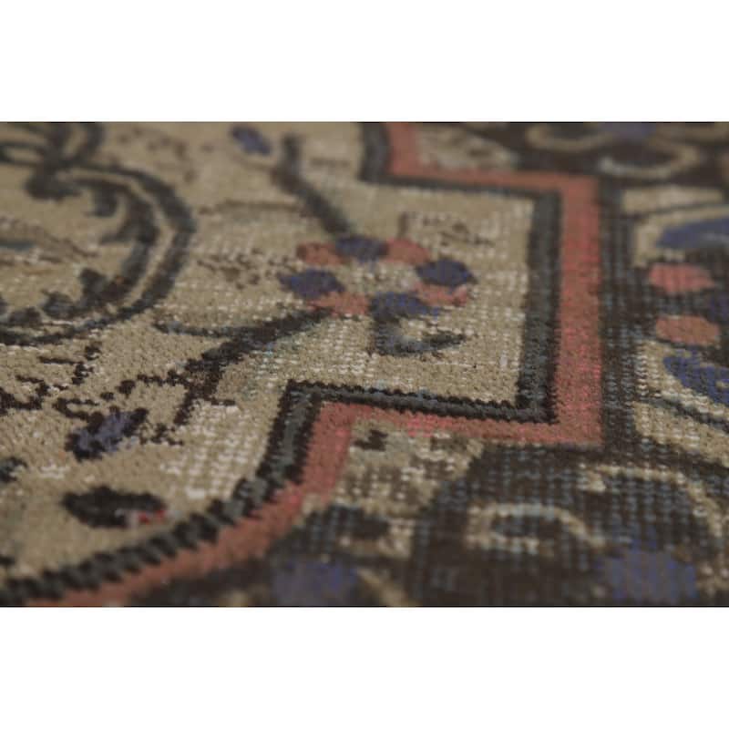 Tabriz Persian Vintage Rug Hand-Knotted Traditional Beige Wool Carpet - 7'8" x 11'2"
