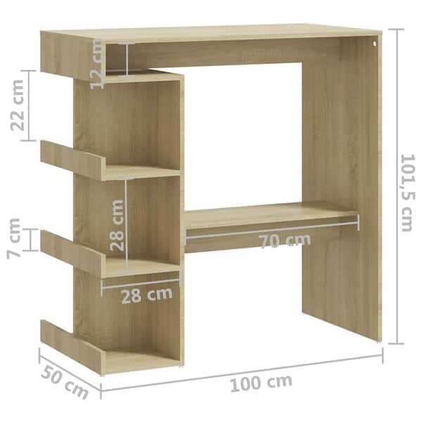 dimension image slide 2 of 8, vidaXL Bar Table with Storage Rack 39.4"x19.7"x40" Engineered Wood - 39.4" x 19.7" x 40"