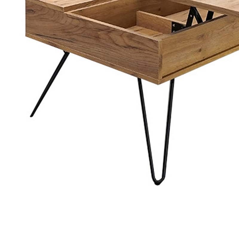 47 Inch Lift Top Coffee Table, Natural Brown Wood, 2 Storage Compartments - 47.25" x 23.5" x 18"