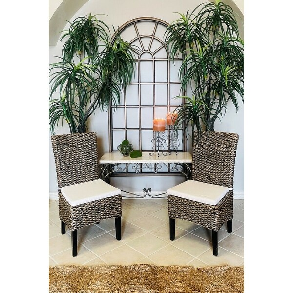 Water Hyacinth Dining Chair Pair with Cushion Dark Stain - 22