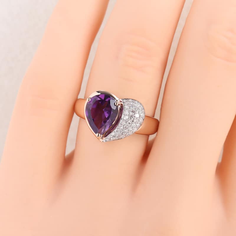 Miadora Gemstone and 1/7ct TDW Diamond Heart Ring in 10k Gold