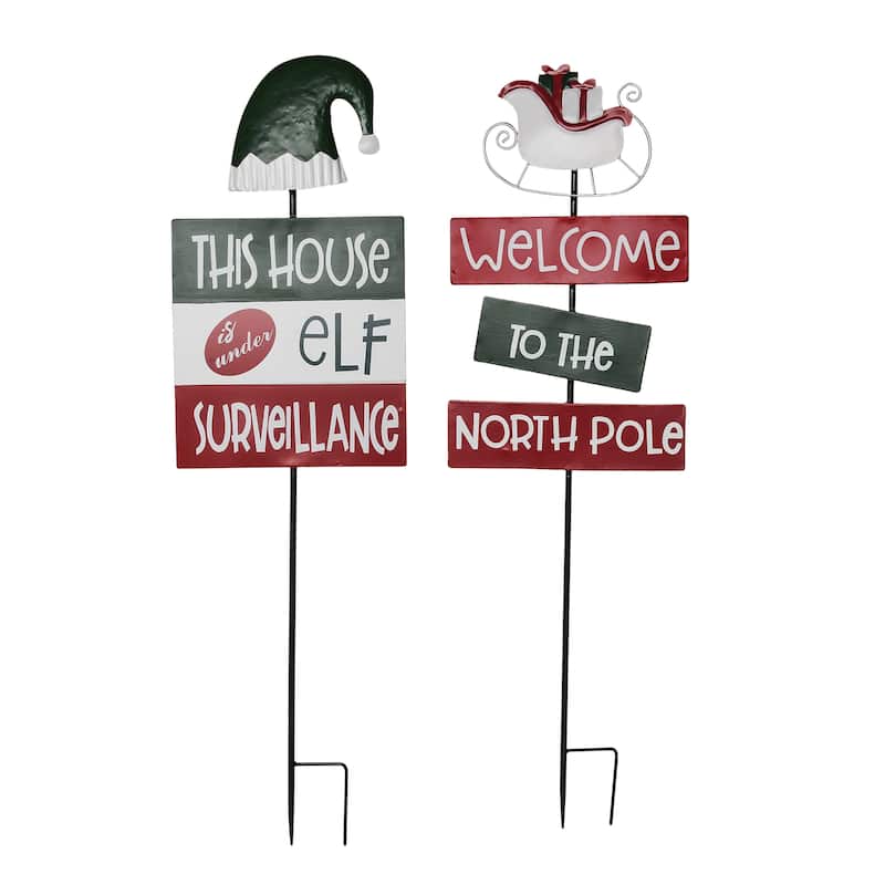 Transpac Metal Elf/North Pole Y/S Set of 2 Christmas Home Decorations