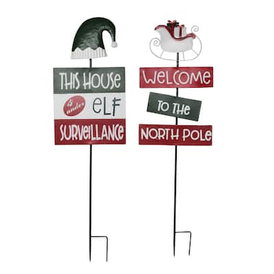 Transpac Metal Elf/North Pole Y/S Set of 2 Christmas Home Decorations