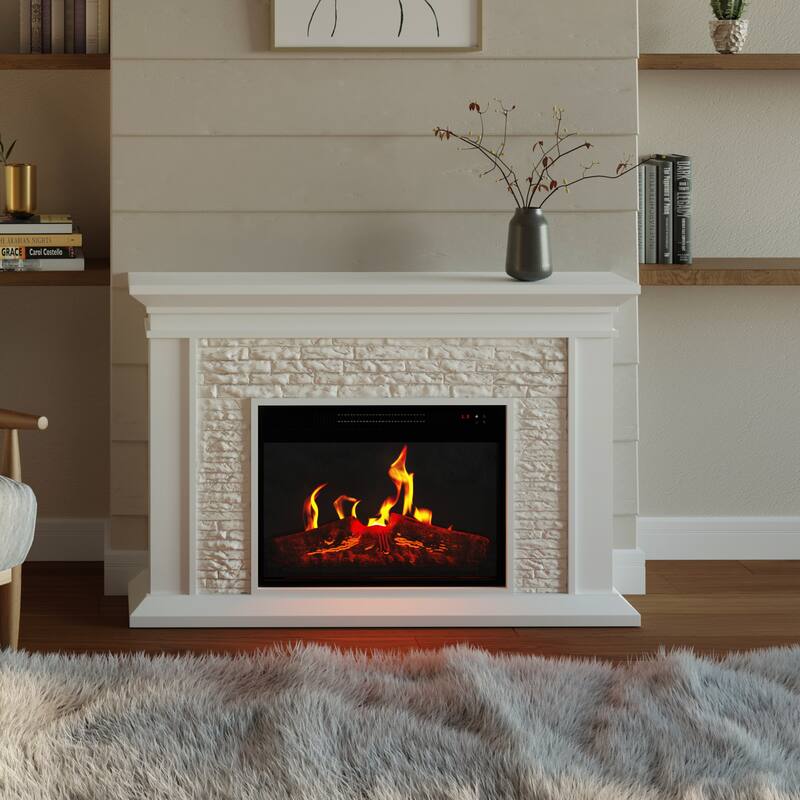 Northwest Electric Fireplace with Mantel, White
