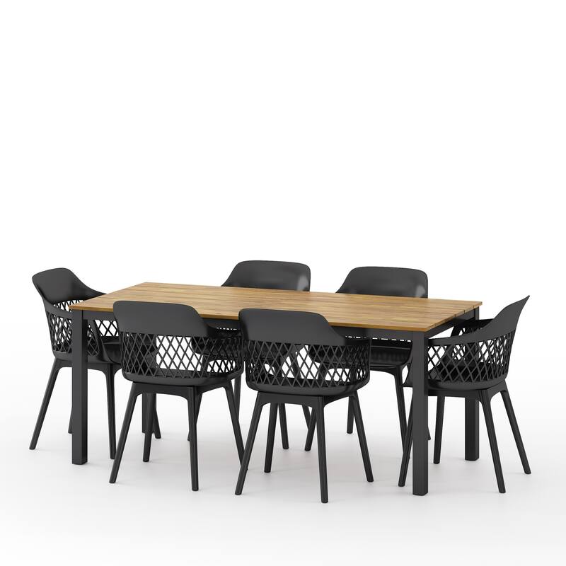 Miramar Outdoor Wood and Resin Outdoor 7 Piece Dining Set by Christopher Knight Home