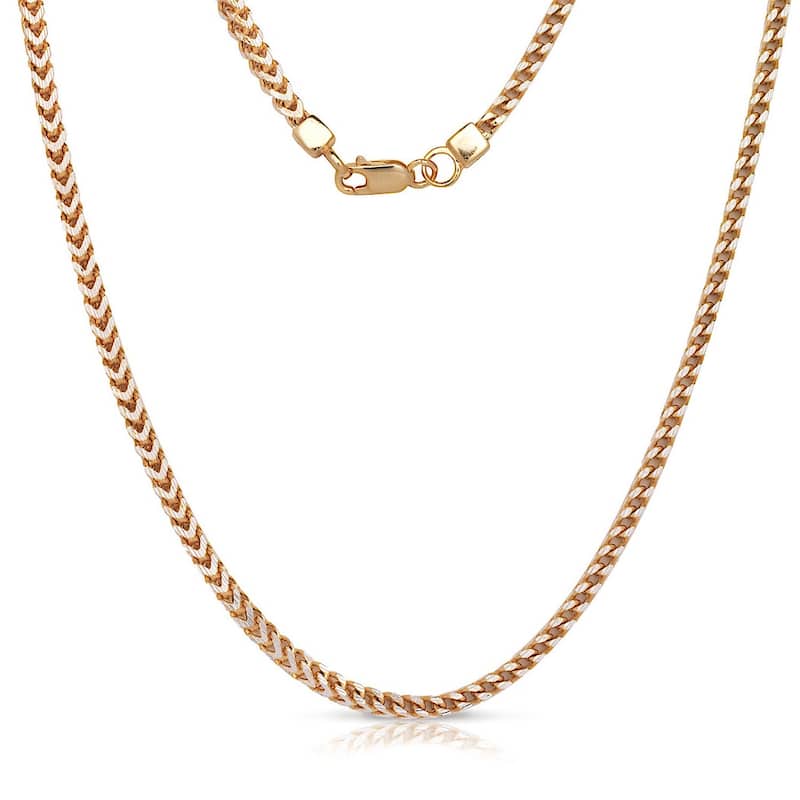 Curata Italian Sterling Silver 3mm Two-tone Solid Square Franco Mens Chain Necklace (20-30 Inches)