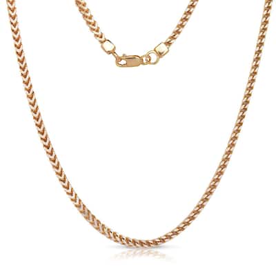 Curata Italian Sterling Silver 3mm Two-tone Solid Square Franco Mens Chain Necklace (20-30 Inches)