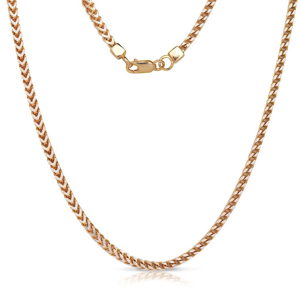 Curata Italian Sterling Silver 3mm Two-tone Solid Square Franco Mens Chain Necklace (20-30 Inches)