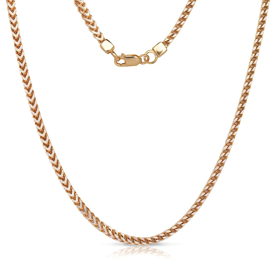Curata Italian Sterling Silver 3mm Two-tone Solid Square Franco Mens Chain Necklace (20-30 Inches)