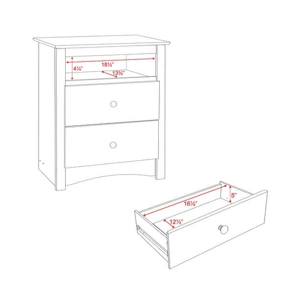 dimension image slide 1 of 2, Broadway Black 2-drawer and Open Cubby Nightstand