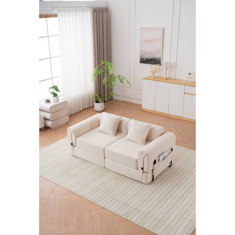 Folding Chaise Longue Sofa Fold Out Loveseat Floor Couch, Convertible Sleeper Sofa Bed Modular Leisure Sofa