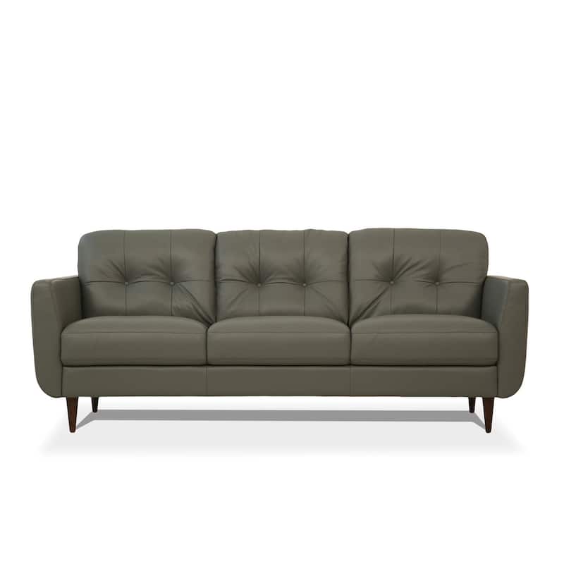 HomeRoots 83" Green Leather Sofa With Black Legs - 83