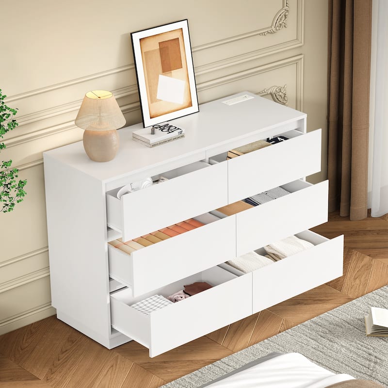 47" Wide 6 Drawer Dresser for Bedroom with Charging Station
