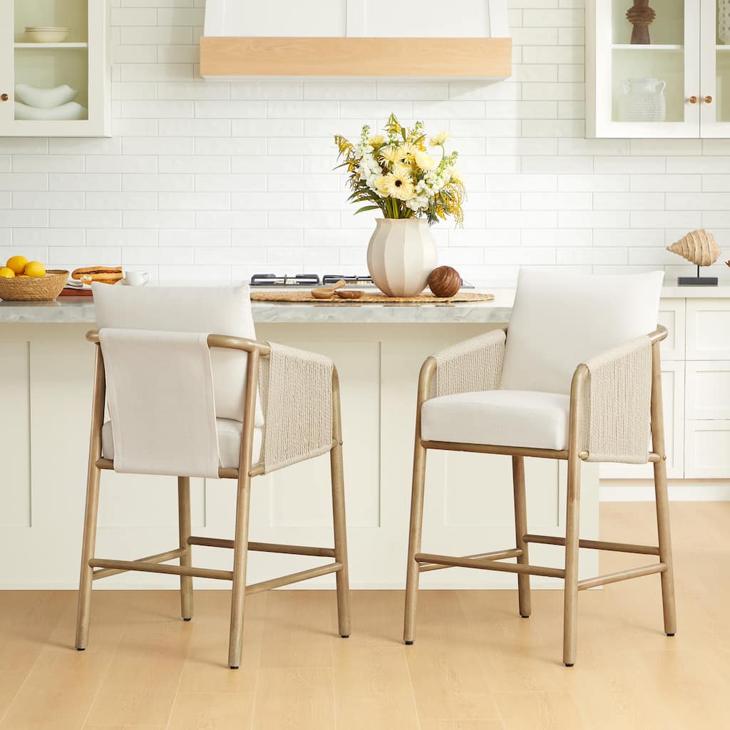 Lynn Counter Height Bar Stool with Braid Wood Arm Set of 2