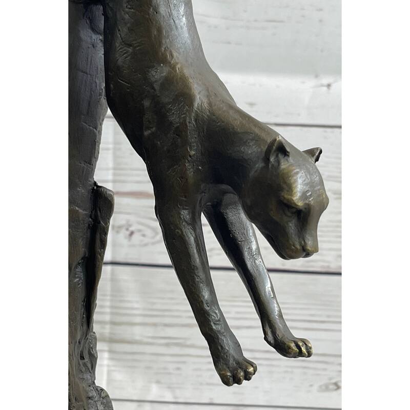 Panther Cougar Mountain Lion Cat Leaping Pouncing Down Bronze Sculpture Statue Art