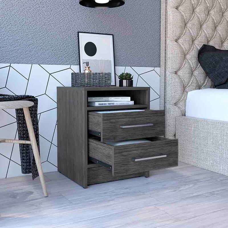 Nightstand Cartiz, Two Drawers, Smokey Oak Finish,High quality and durable