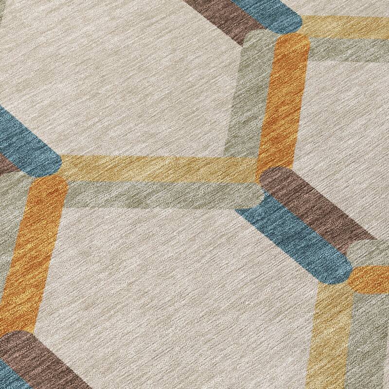 Machine Washable Indoor/ Outdoor Modern Trellis Chantille Rug
