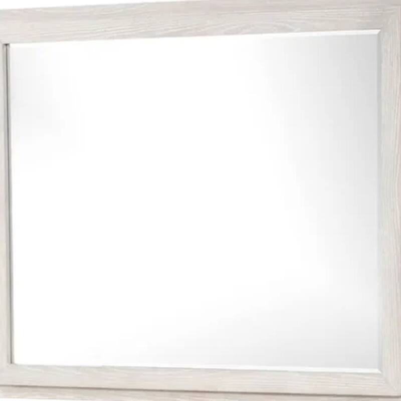 Loji 48 Inch Dresser Mirror, Weathered Gray Frame, Solid Rubberwood