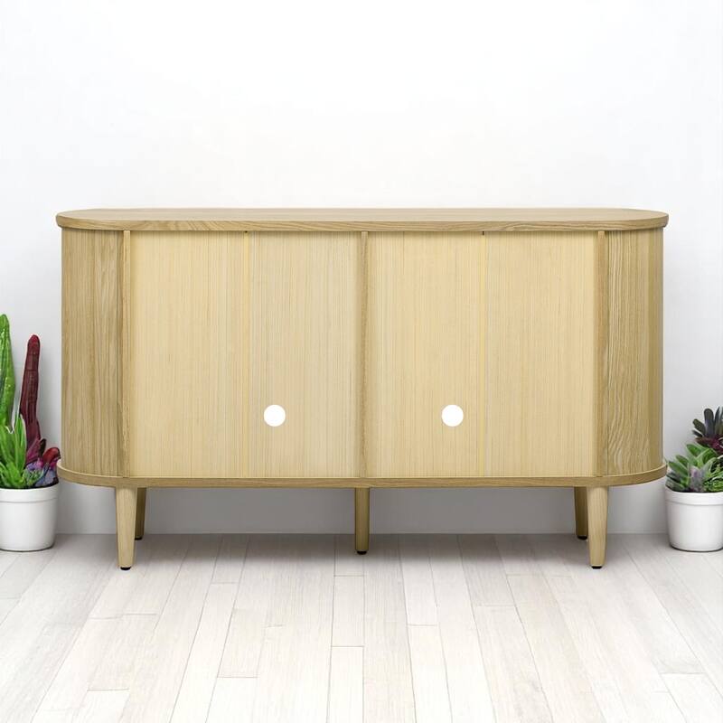 Modern Farmhouse Sideboard Buffet Cabinet with Tempered Glass Doors, Adjustable Shelves,Cable Management, 60" Storage Console