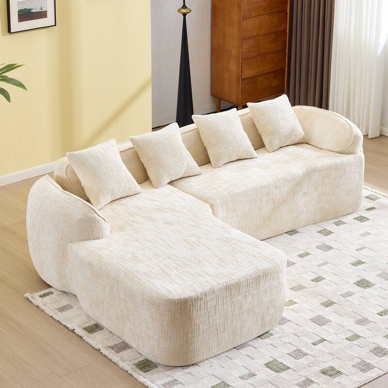 L-Shaped Sectional Sofa with Chaise Lounge, Chenille Upholstered 4 Seater Sofa, Compressed Sofa with Throw Pillows