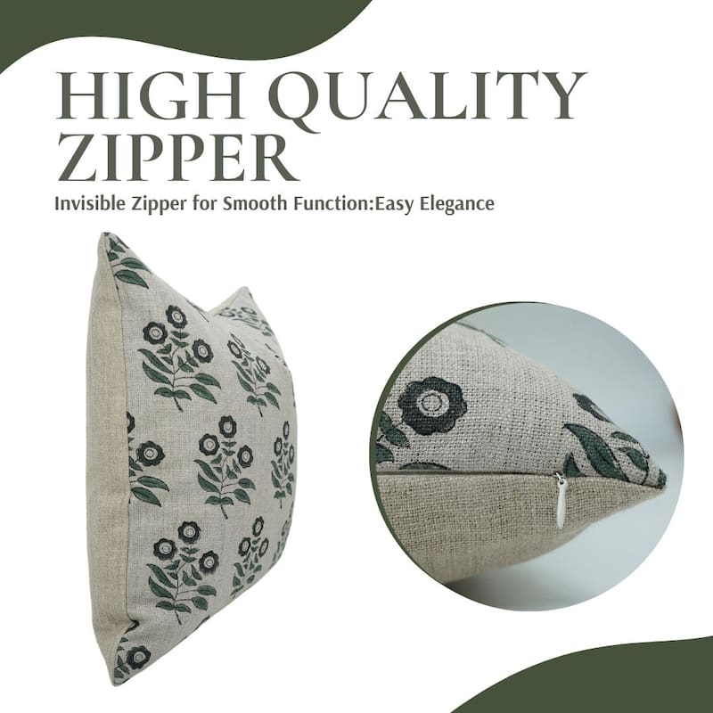 Linen Farmhouse Block print pillow Cover - Neha