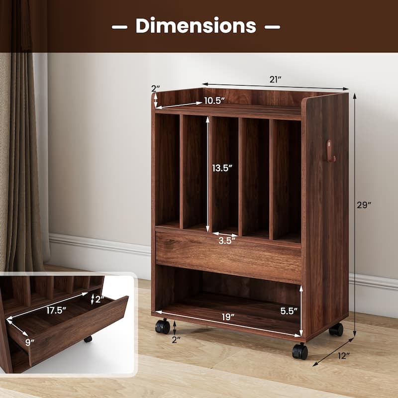 Gymax Record Player Stand on Wheels w/ Pull-out Drawer & Open Shelf