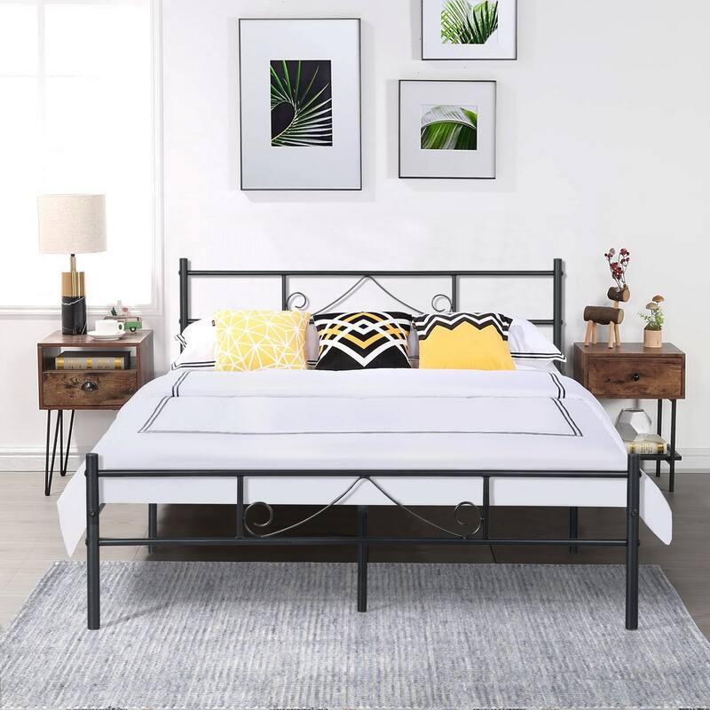 Homy Casa Black Metal Bed Frame with Headboard & Footboard, Full Size - Black