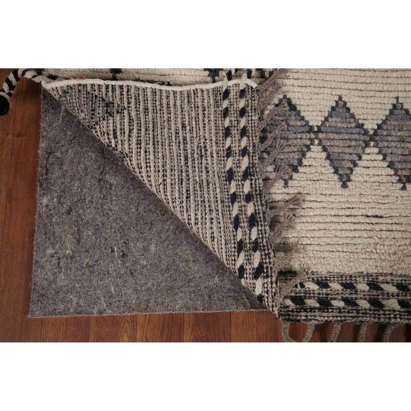 Geometric Moroccan Area Rug Hand-Knotted Wool Carpet - 6'8"x 11'0"
