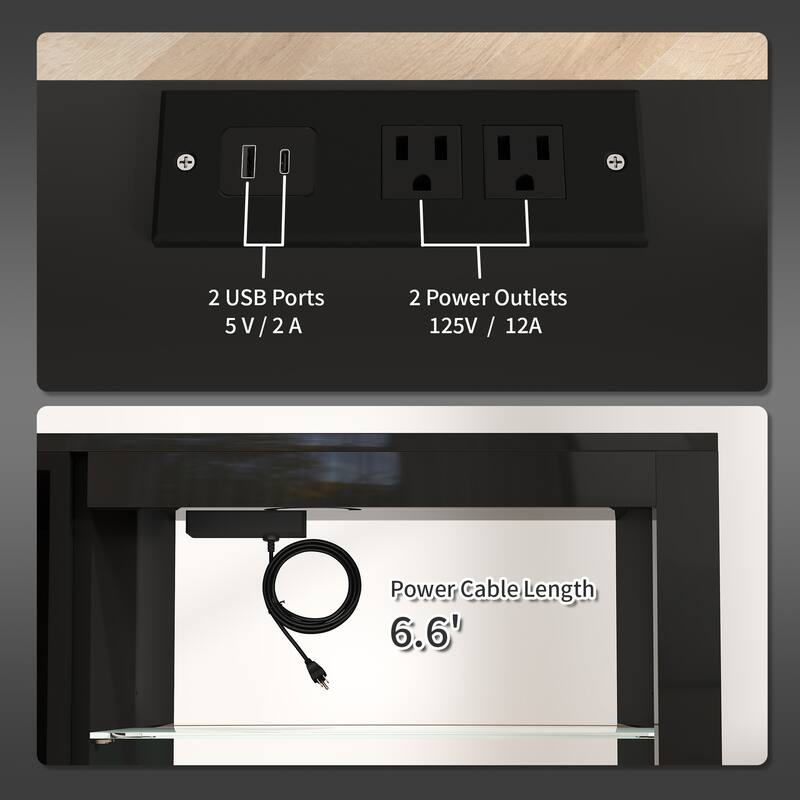 High Gloss TV Stand with RGB LED Lighting Remote Control USB Ports and Power Outlets for TVs up to 55 Inches