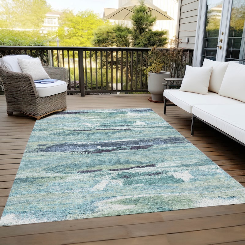 Machine Washable Indoor/ Outdoor Abstract Modern Chantille Rug