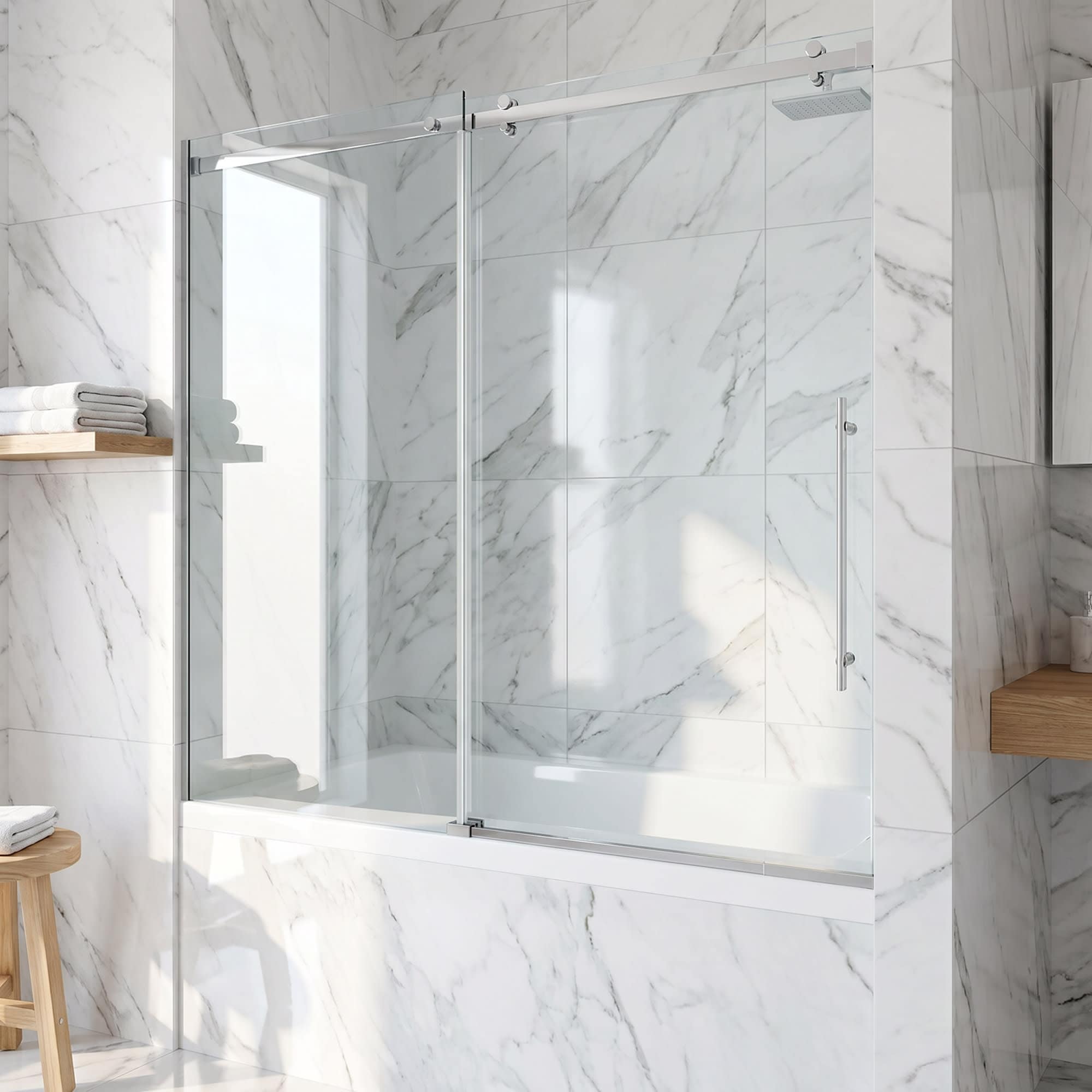 Vigo Luca 57-13/16" High X 60" Wide Sliding Frameless Tub Door with