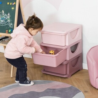 3 Tier Kids Toy Organizers and Dresser with Drawers,Pink