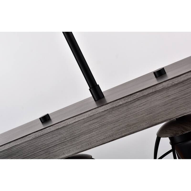 Wood and Black 4-Light Cage Linear Kitchen Island Lighting