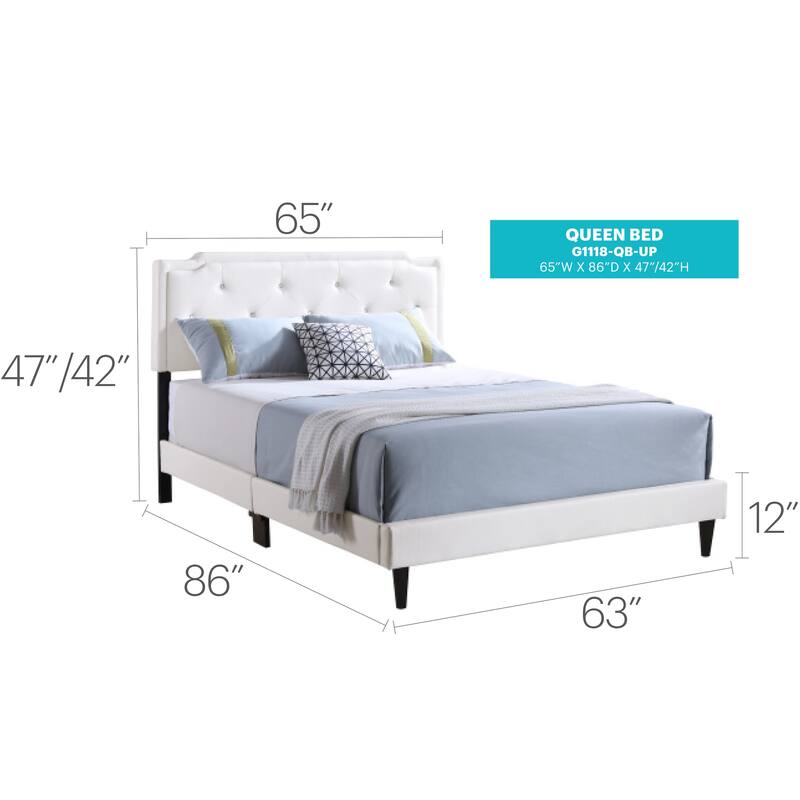 Modern Queen Bed with Tufted Headboard, White Finish, Easy Assembly, One-Box Delivery