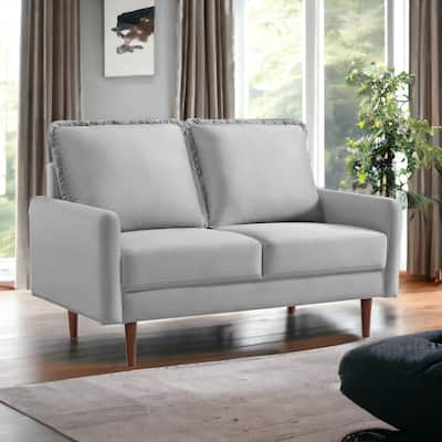 HomeRoots 57" Gray And Dark Brown Velvet Loveseat - 57.00 in. x 39.00 in. x 32.00 in.