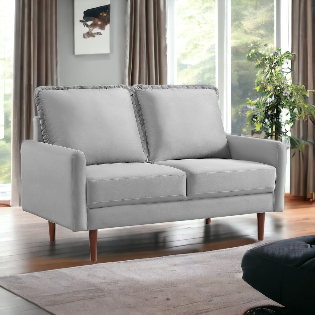 HomeRoots 57" Gray And Dark Brown Velvet Loveseat - 57.00 in. x 39.00 in. x 32.00 in.