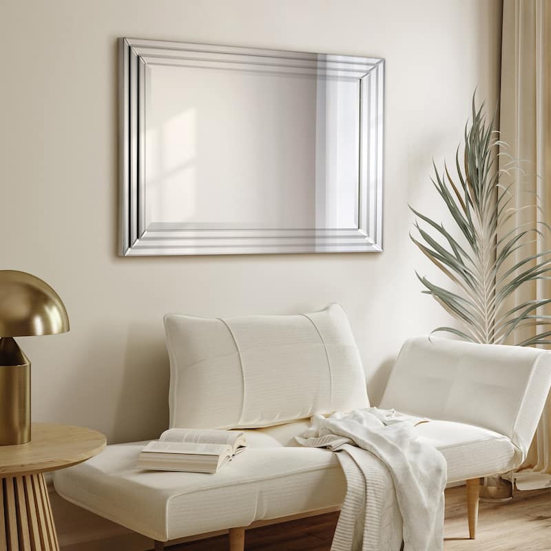 Multi-Faceted 2" Beveled Wall Mirror with Glass Frame, 40" x 30" - Clear - 30 in. x 1.38 in. x 40 in.