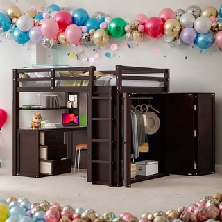 Full Size Loft Bed With Drawers,Desk and Wardrobe for Home
