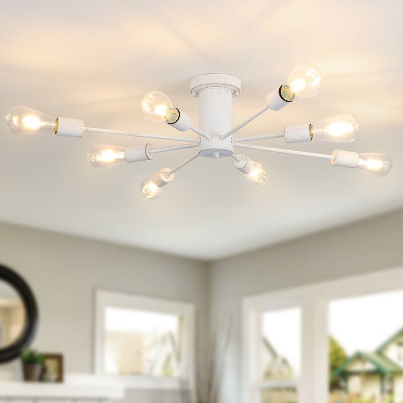 8-Light Sputnik Chandelier, Semi-Flush Mount Ceiling Light with Sputnik Shade for Living Room Kitchen Island Dining Foyer