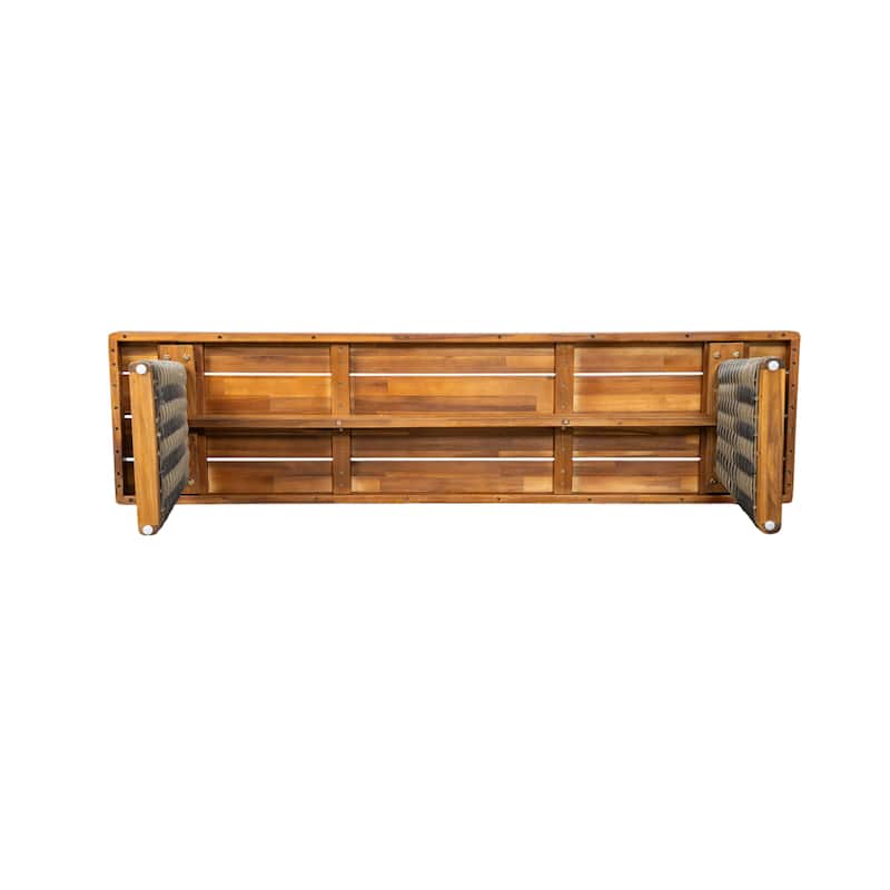Roomfitters Outdoor Acacia Wood Bench with Wicker Legs, Weather-Resistant Patio Seating