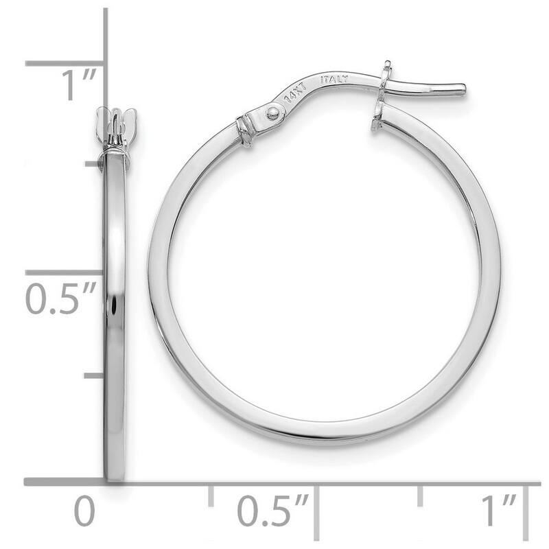 Curata 14k White Gold Polished Hinged 23x1.5mm Squared Hoop Earrings