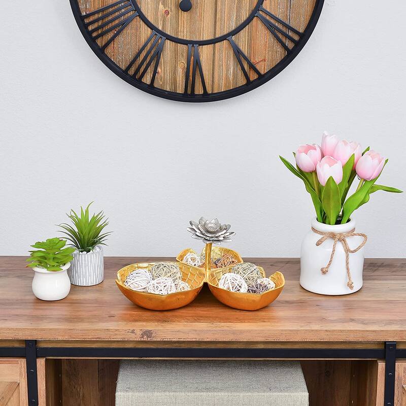 Berkware Lily Inspired Gold Decorative Bowl with Silver Lotus Flower