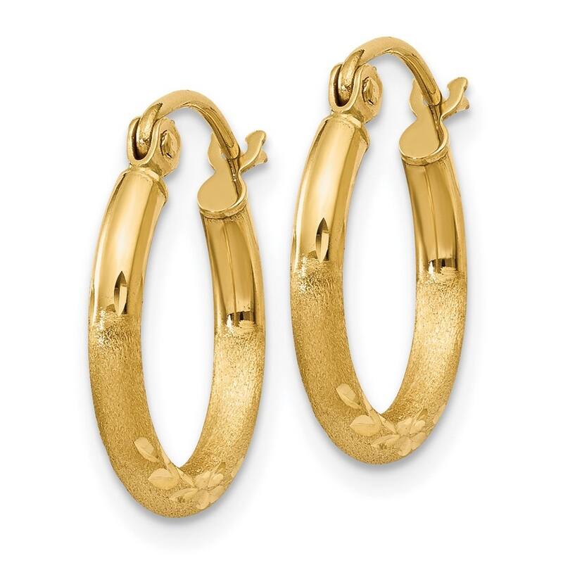 Curata 14k Yellow Gold Diamond-cut 2x15mm Round Tube Hoop Earrings