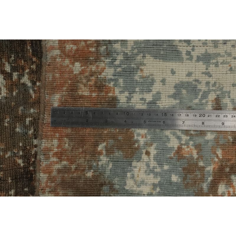 Hand-knotted Modern Silk Brown Abstract Oriental Area Rug - 7' 10'' X 4' 11''