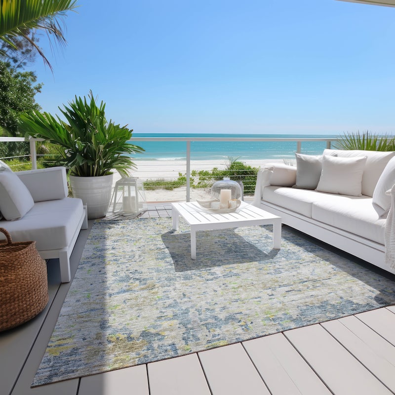 Machine Washable Indoor/ Outdoor Abstract Modern Chantille Rug