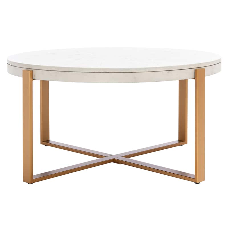 SAFAVIEH Deetta White Marble/ Black Round Coffee Table - 36" W x 36" D x 18" H - 36Wx36Dx18H - White Wash