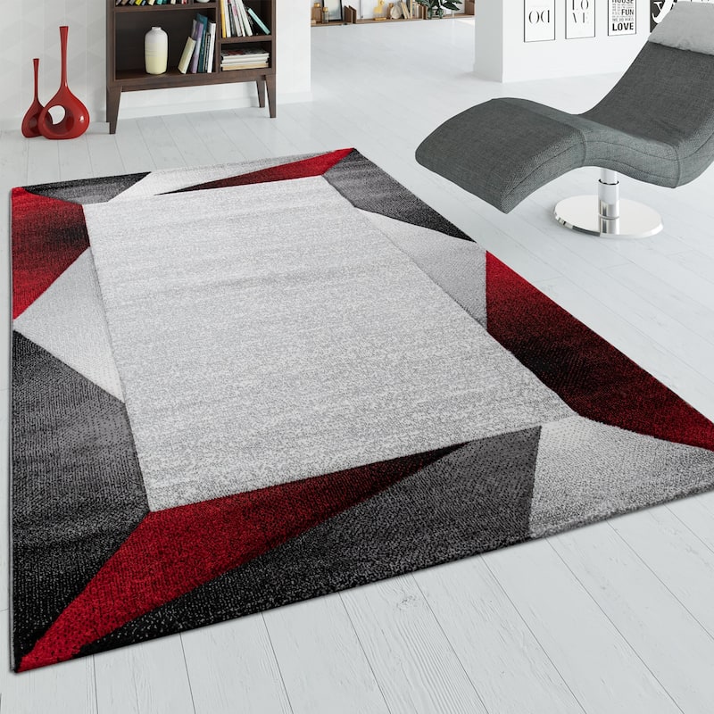 Designer Area Rug modern geometric Pattern and Contour Cut in different Colors - 2' x 3'7" - Red