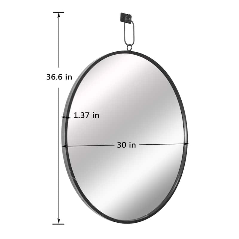 MacLuu Black Round Metal Mirror for Wall Decor with Hanging Ring - 30" W x 36.6" H x 1.37" D