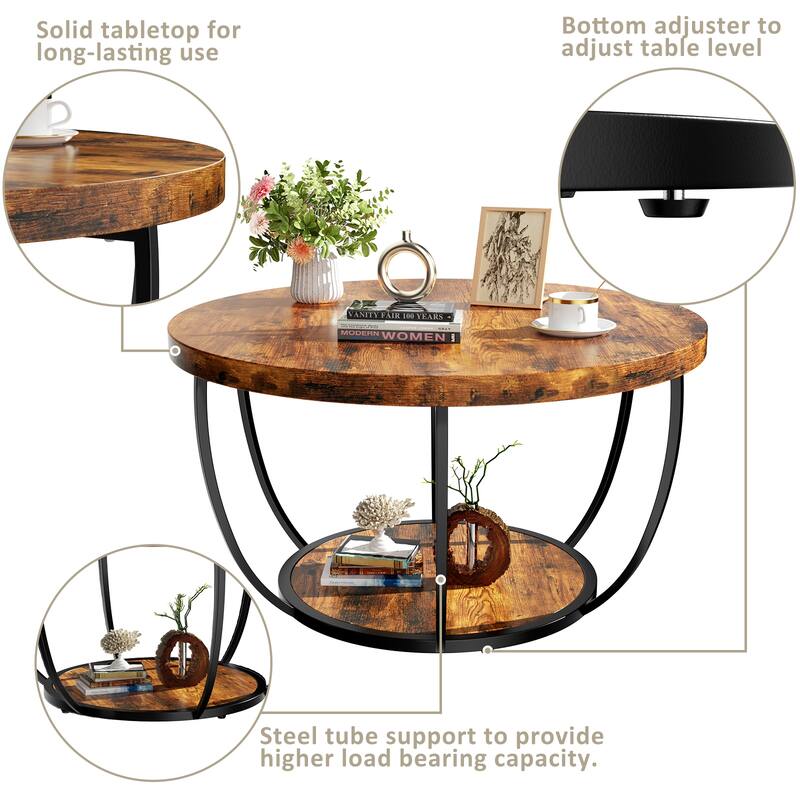 31.5" Round Coffee Table for Living Room, 2-Tier Accent Center Table